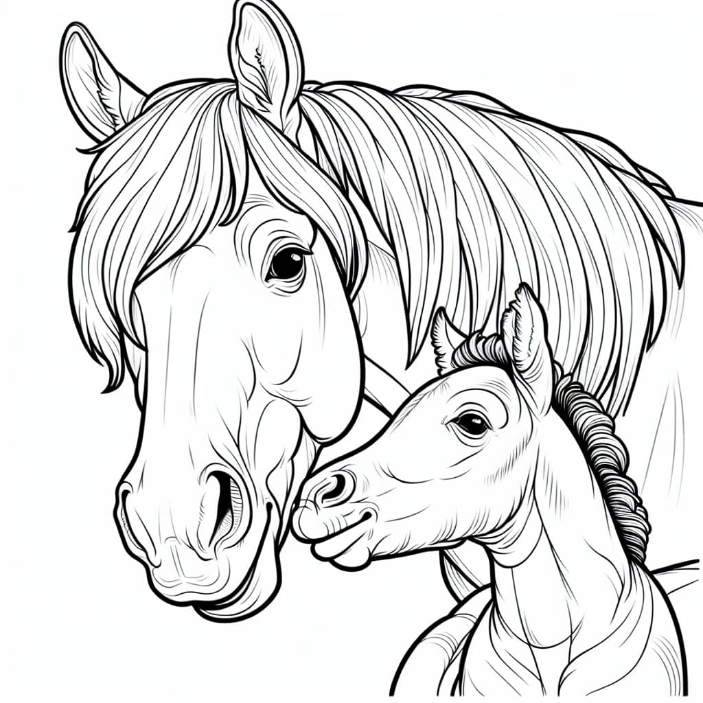 Original Horse nuzzling foal tenderly
