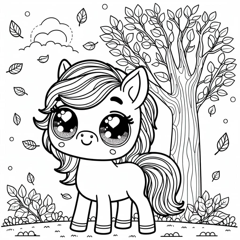 Original Horse under falling leaves