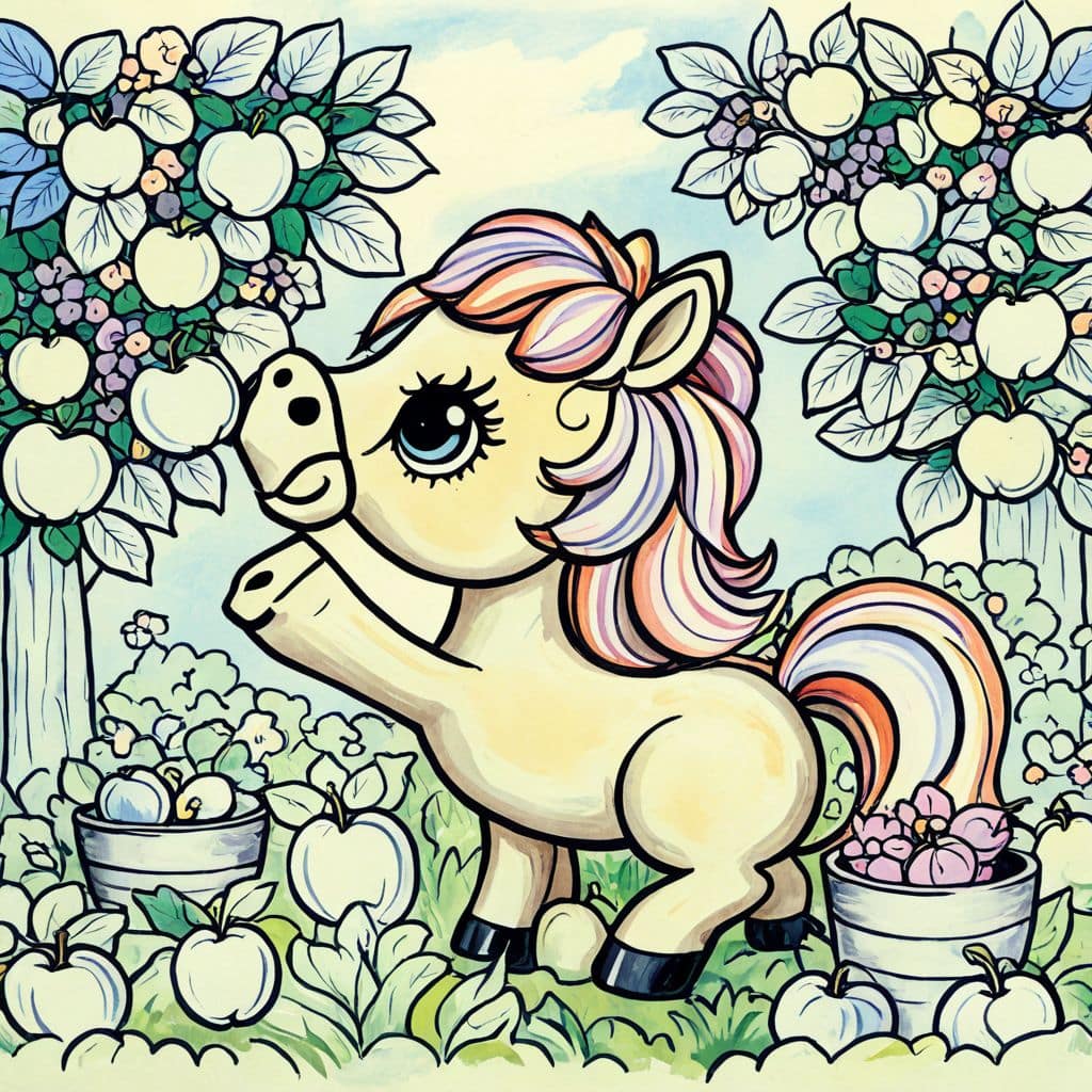 Colored Horse apple-picking