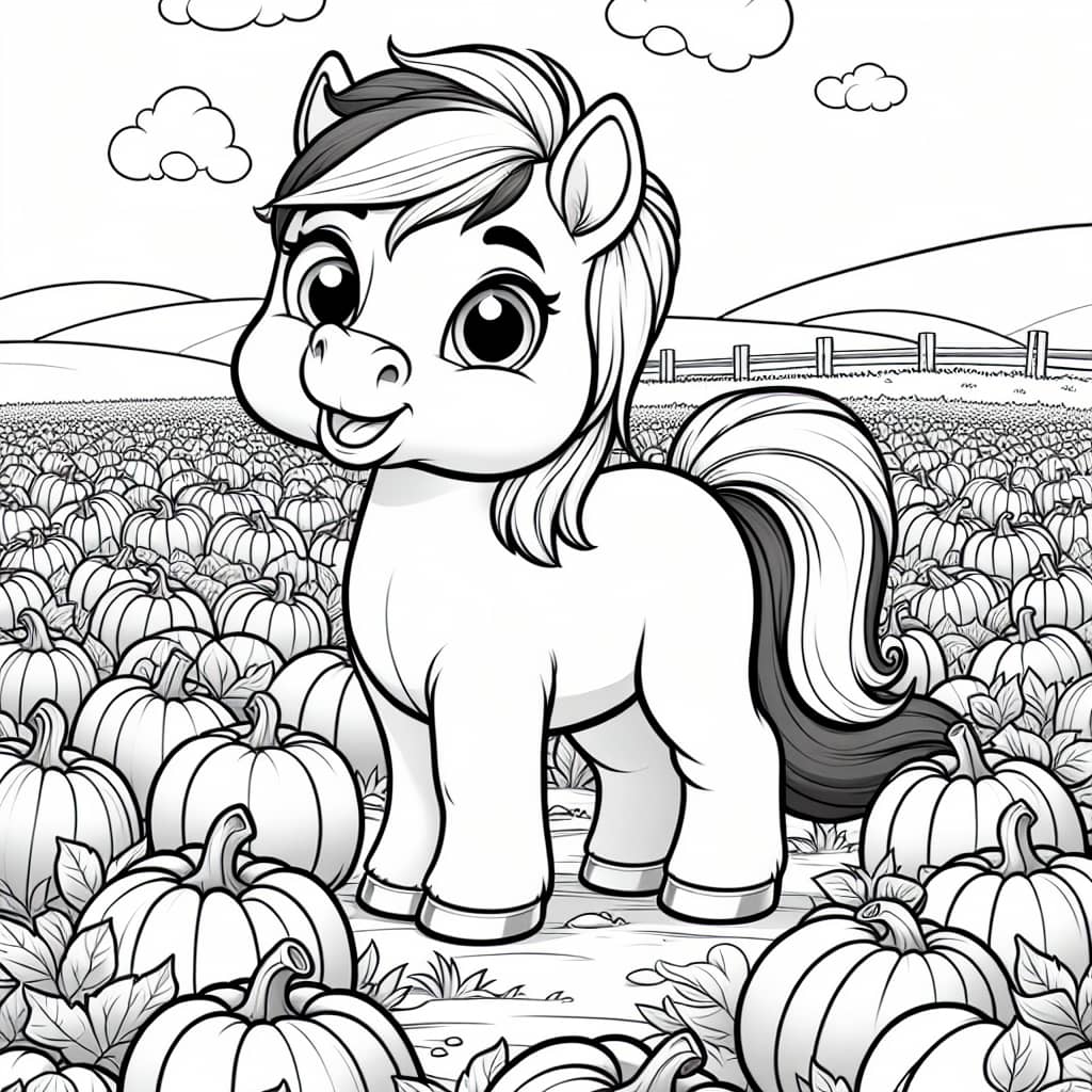 Original Horse amidst pumpkin field