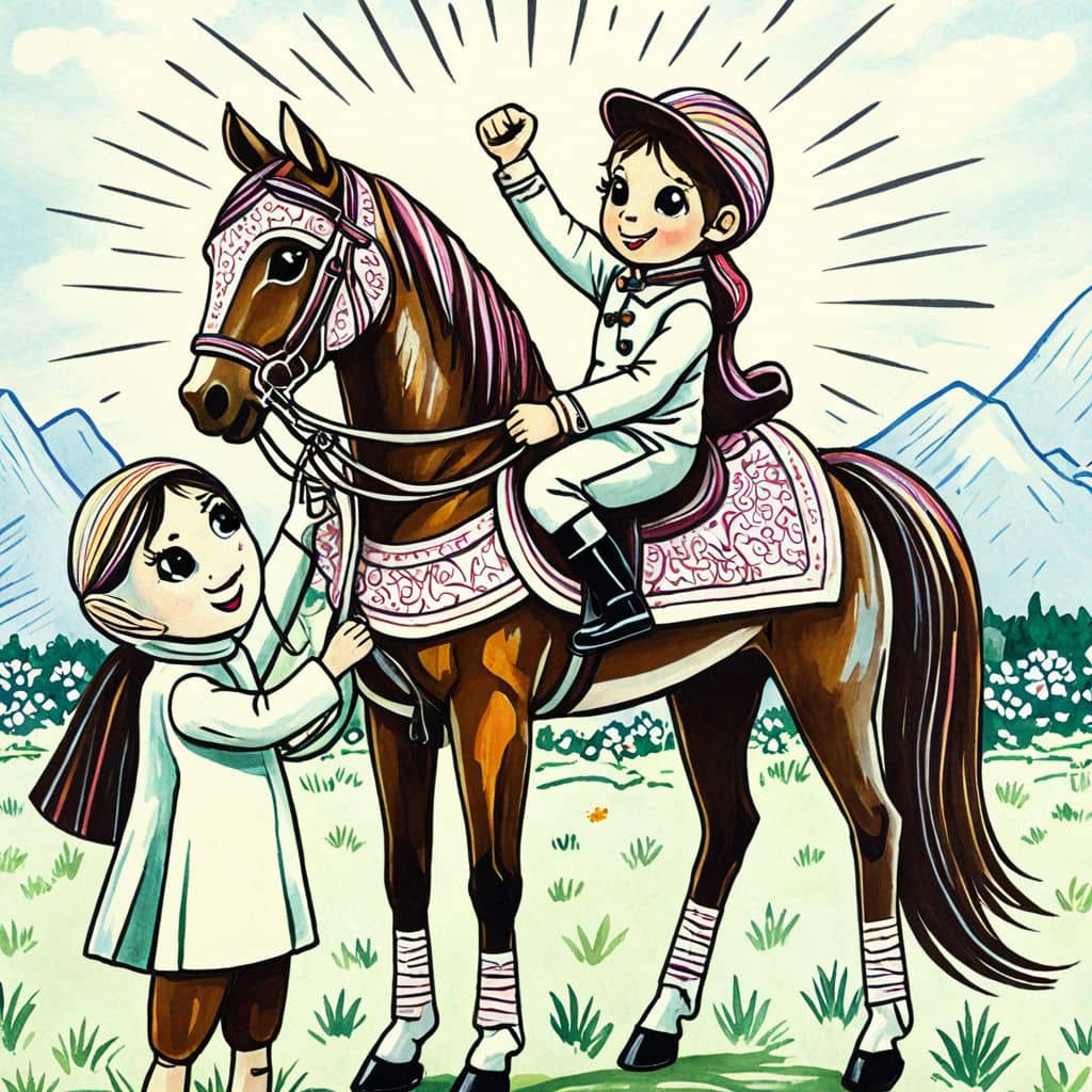 Colored Saddling Up Racehorse.