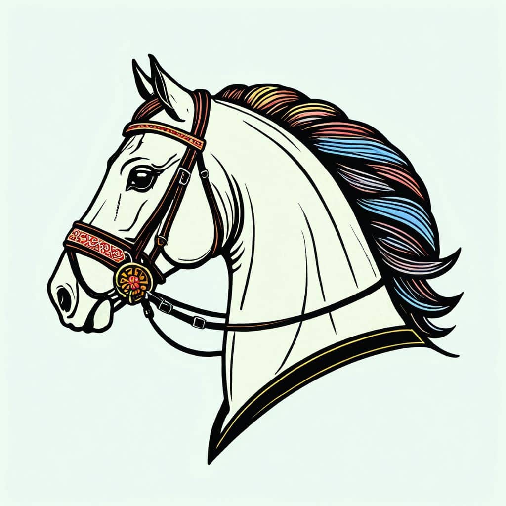 Colored Dressage Horse with Snaffle Bridle