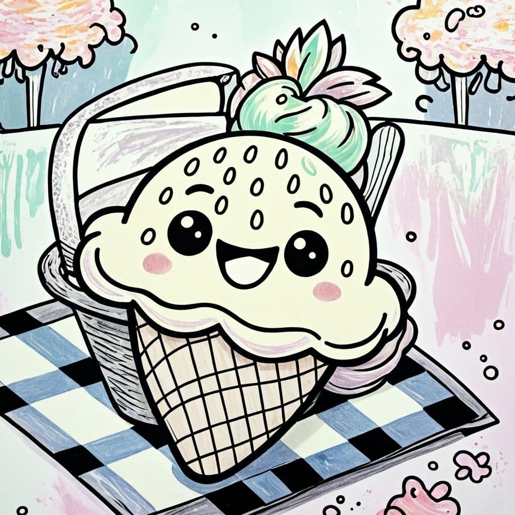 Colored Strawberry scoop on picnic blanket