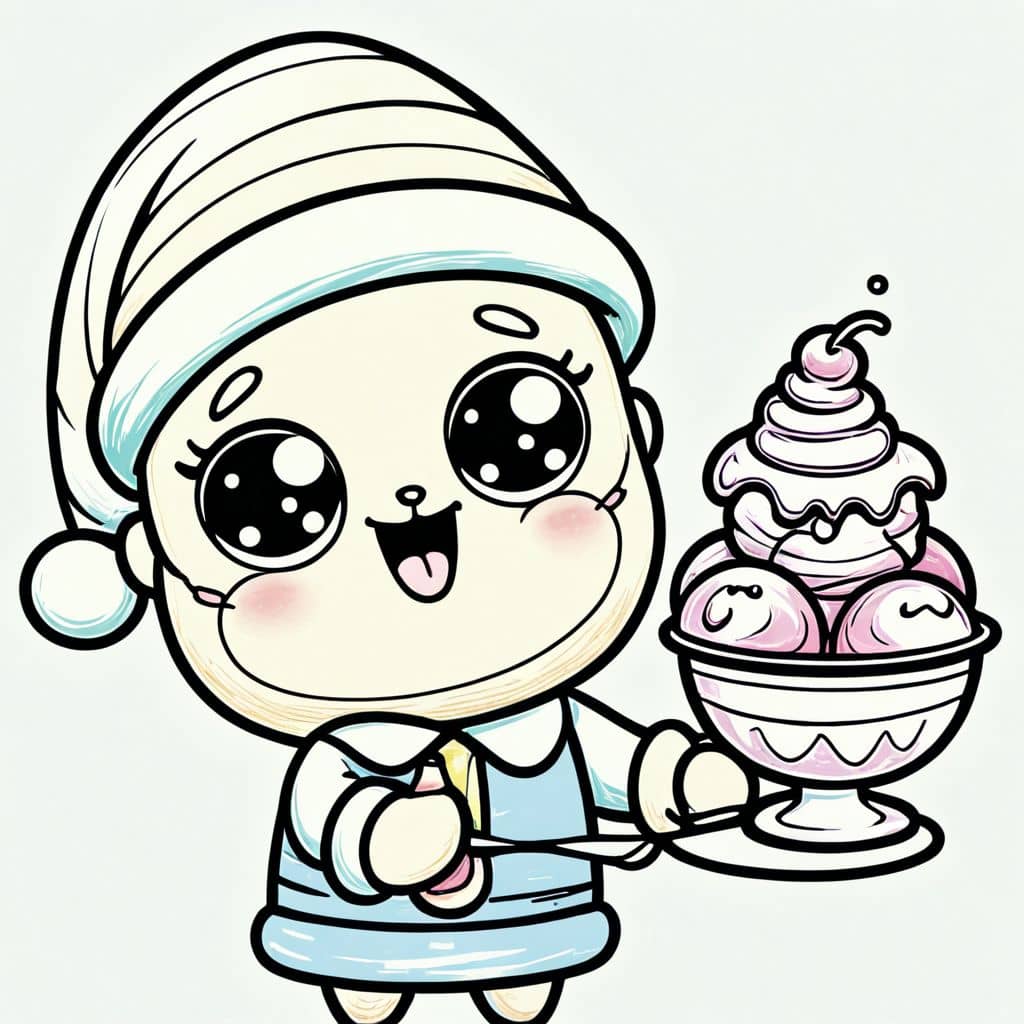 Colored Santa Serving Ice Cream Sundaes