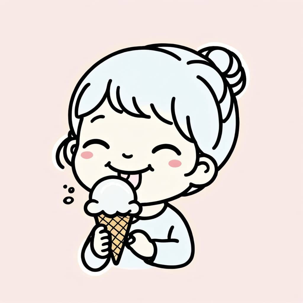 Colored Happy kid licking ice cream