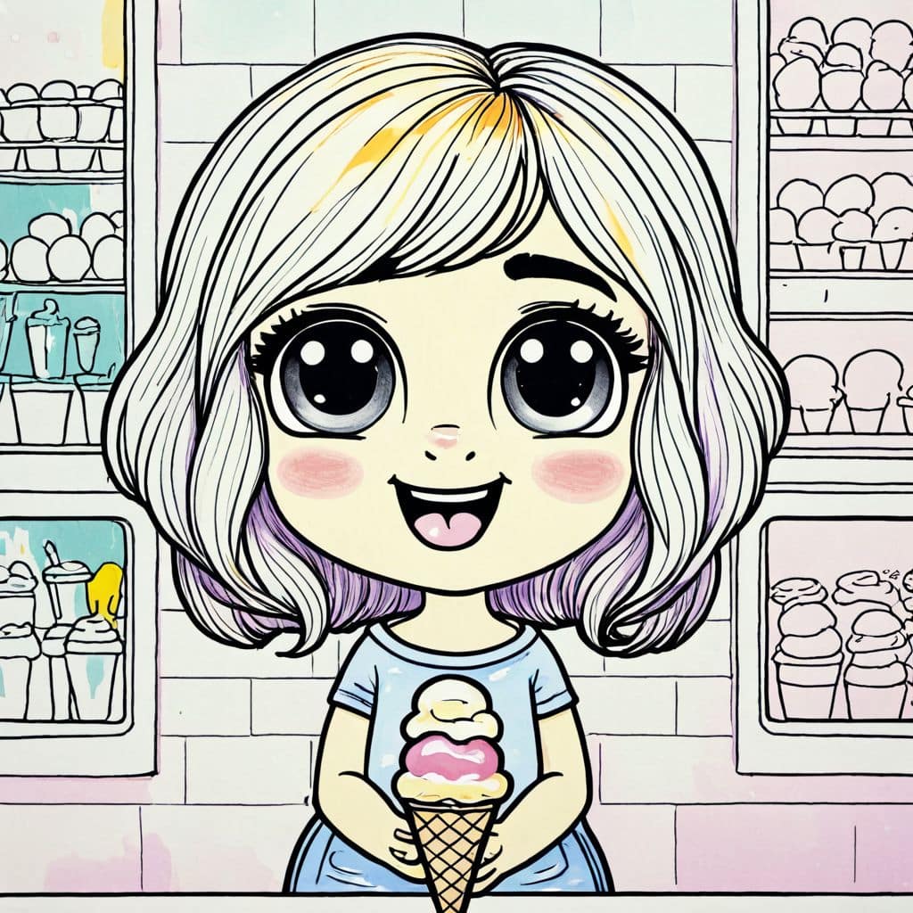 Colored Excited girl buying ice cream