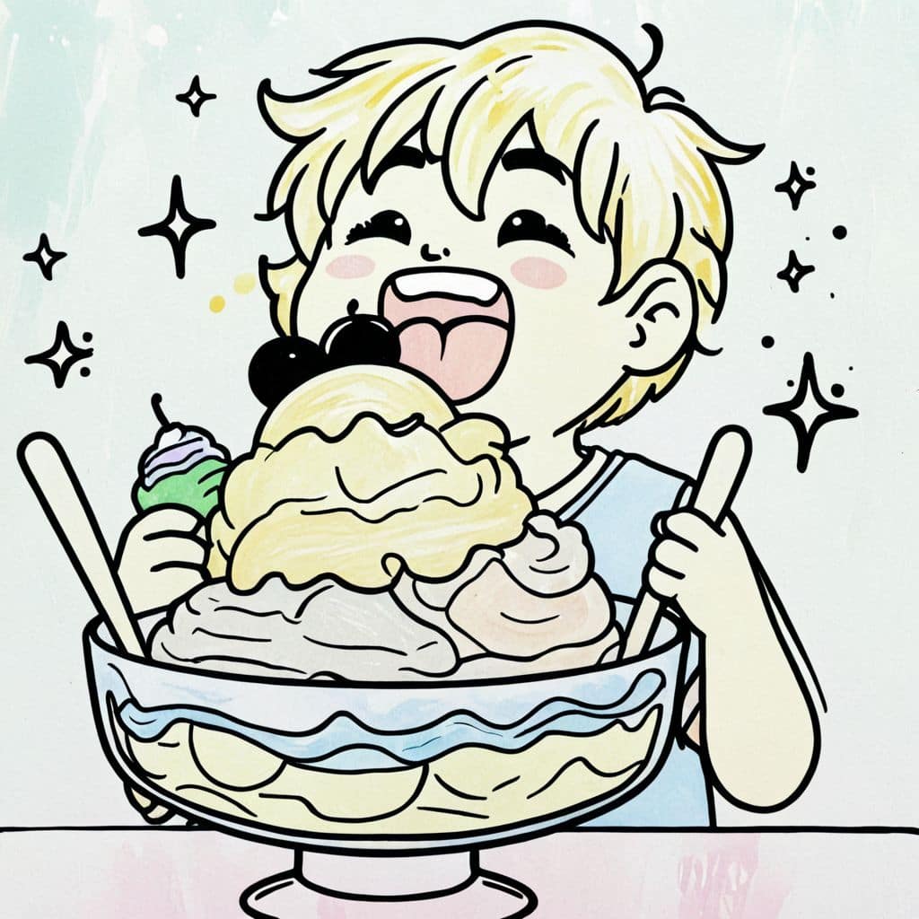 Colored Eating triple sundae