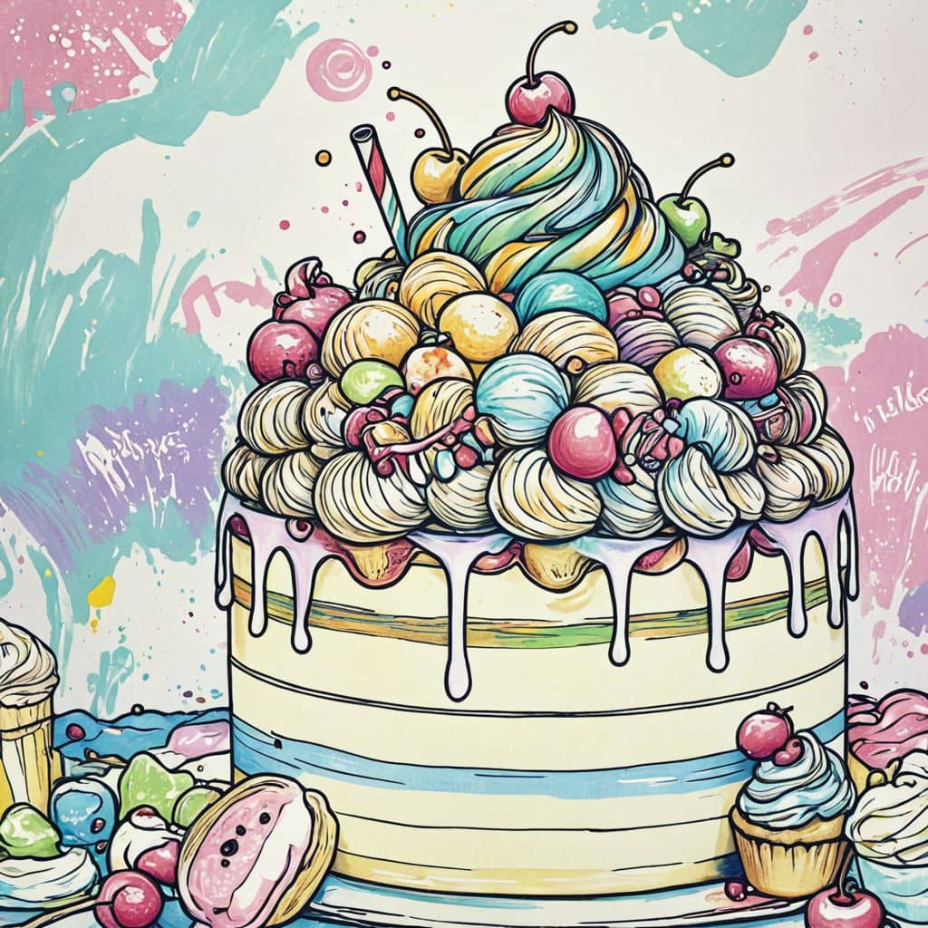 Colored Decorating ice-cream cake