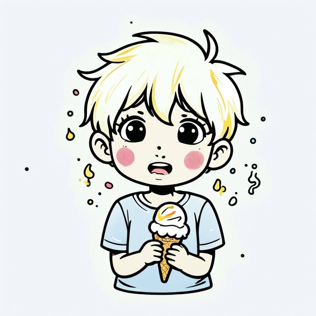 Colored Boy freezing with ice cream