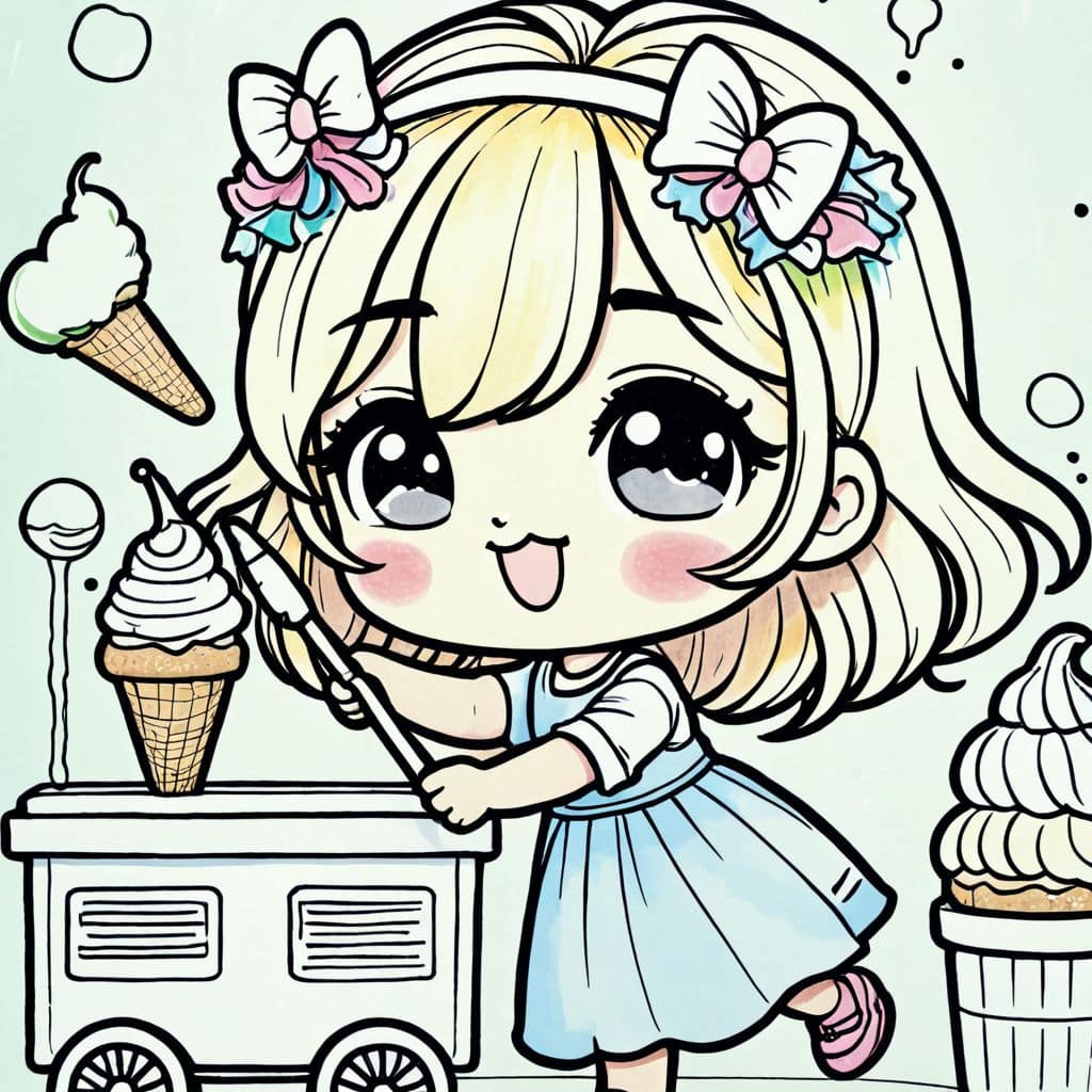 Colored Girl decorating ice cream cart