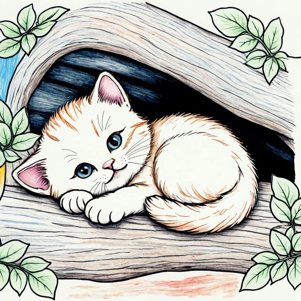 Colored Sleeping kitten under a tree