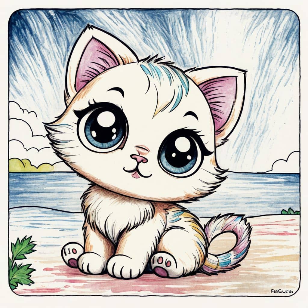 Colored Kitten at a sunny beach