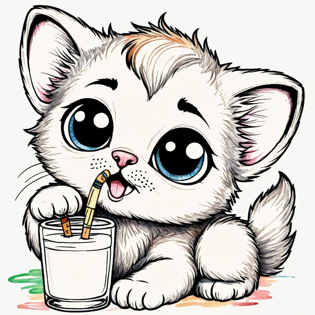 Colored Kitten sipping warm milk