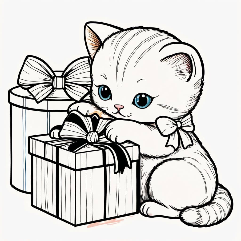 Colored Kitten opening presents