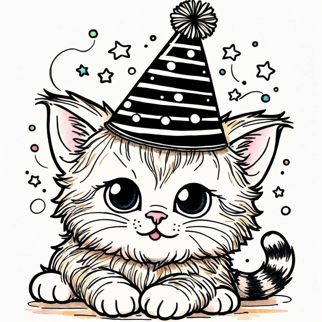 Colored Kitten wearing party hat