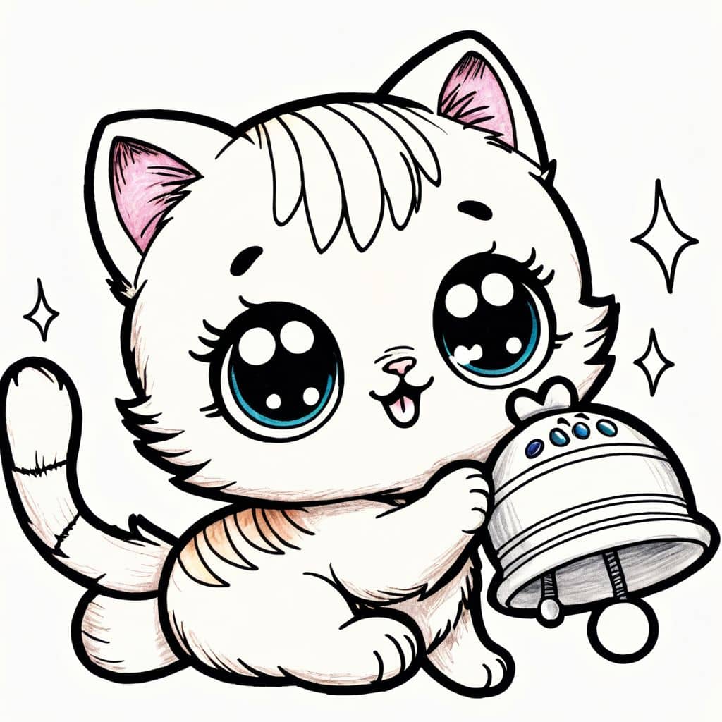 Colored Kitten batting a jingling bell