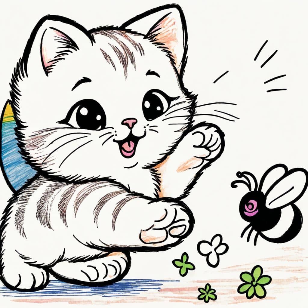 Colored Kitten chasing a bumblebee
