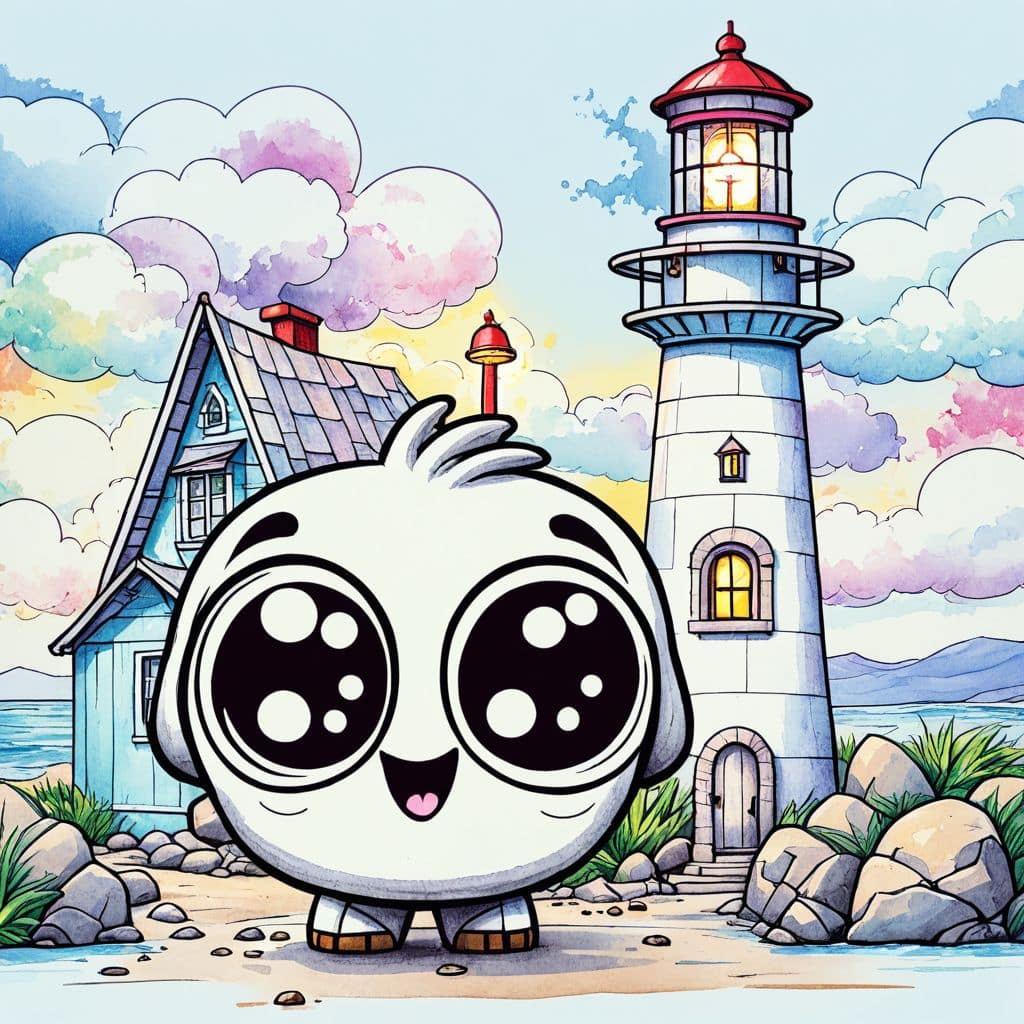 Colored Foggy lighthouse scene