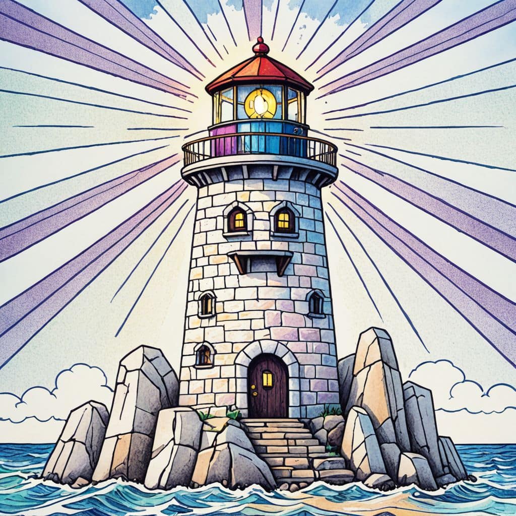 Colored Old Stone Lighthouse
