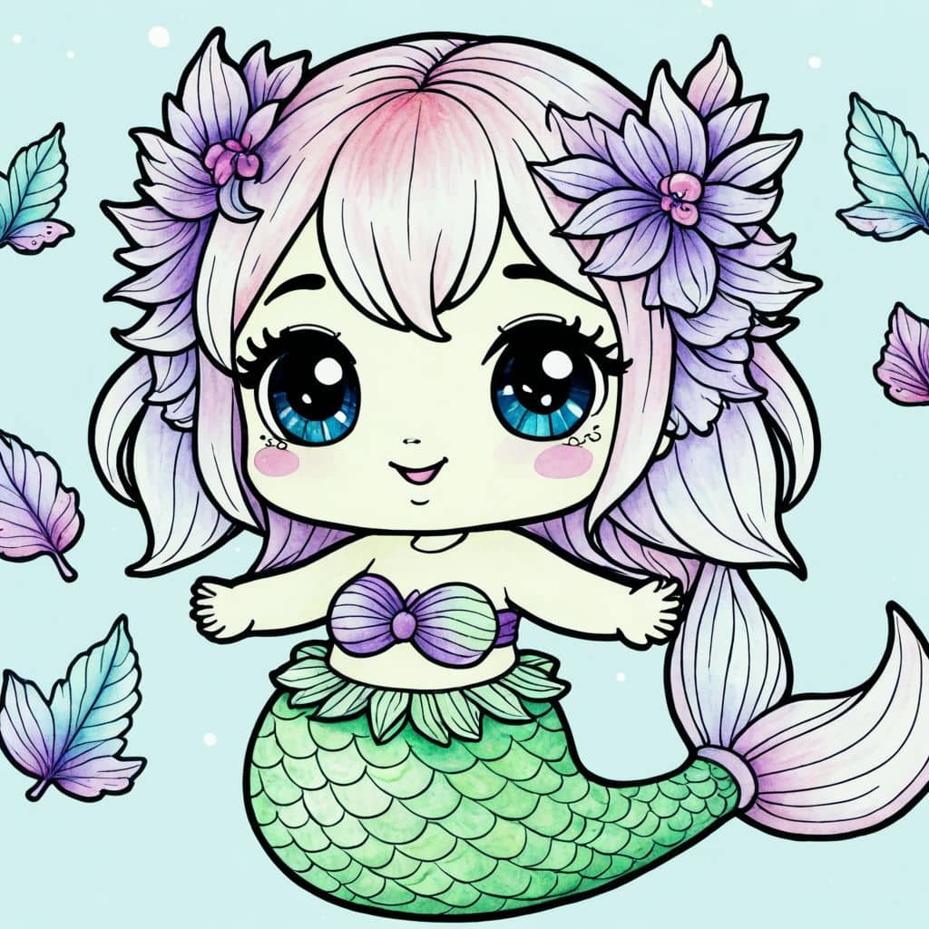 Colored Autumn Leaf-Covered Mermaid