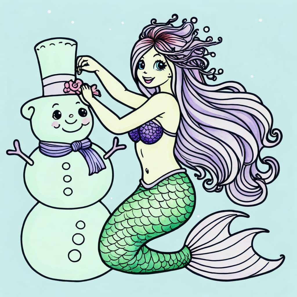 Colored Mermaid Building Snowman