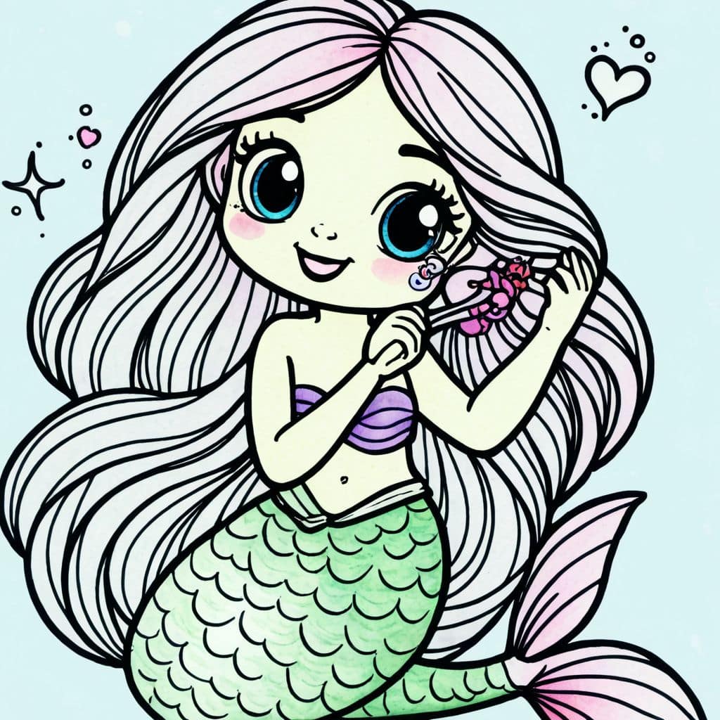Colored Mermaid brushing long