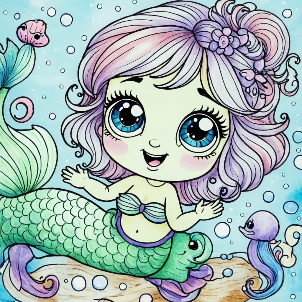 Colored Mermaid Feeding Seahorses