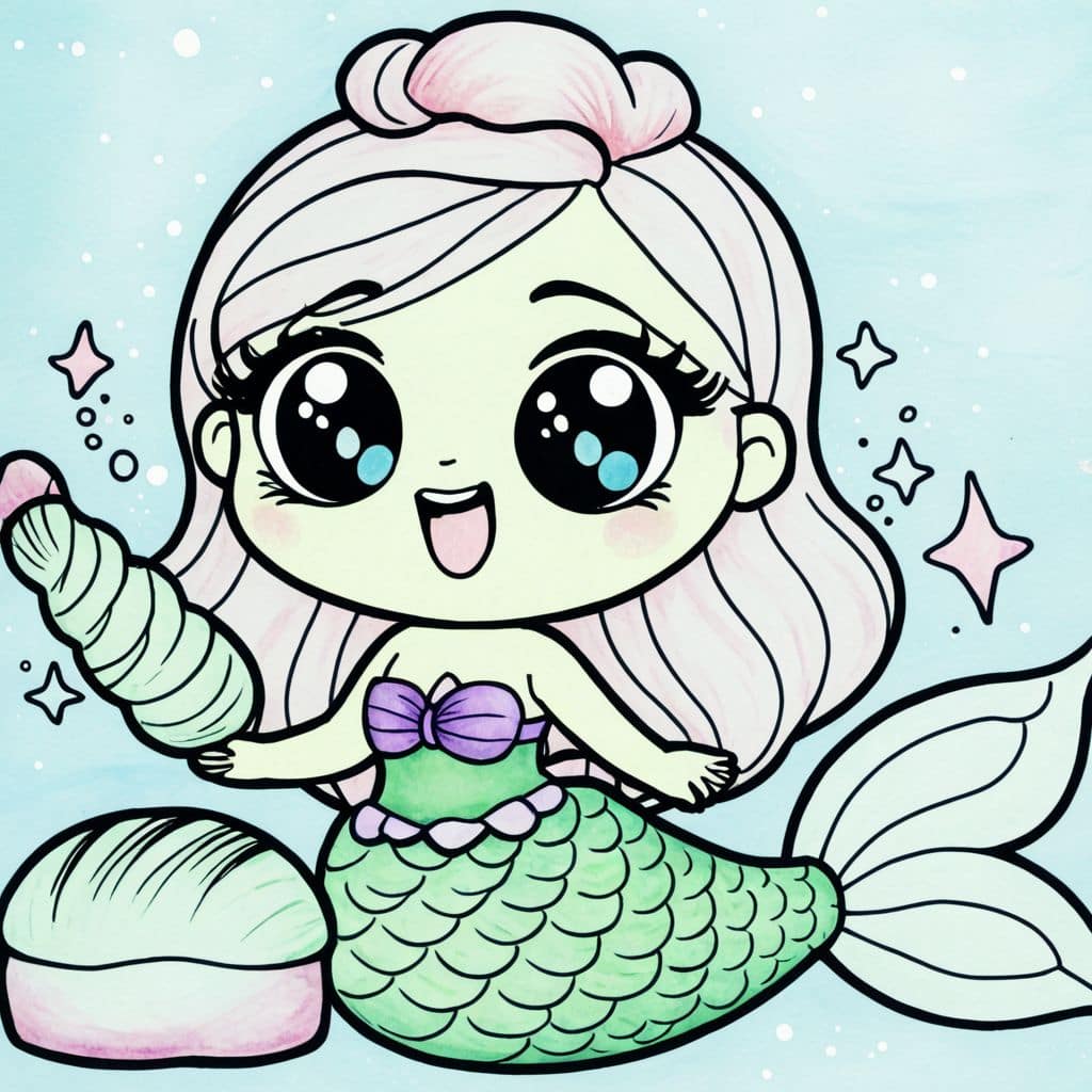 Colored Mermaid Baker Baking Bread