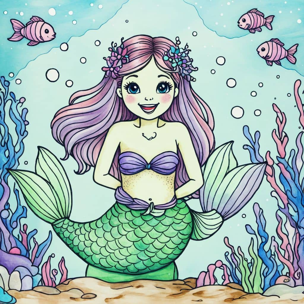Colored Mermaid reading invitation card