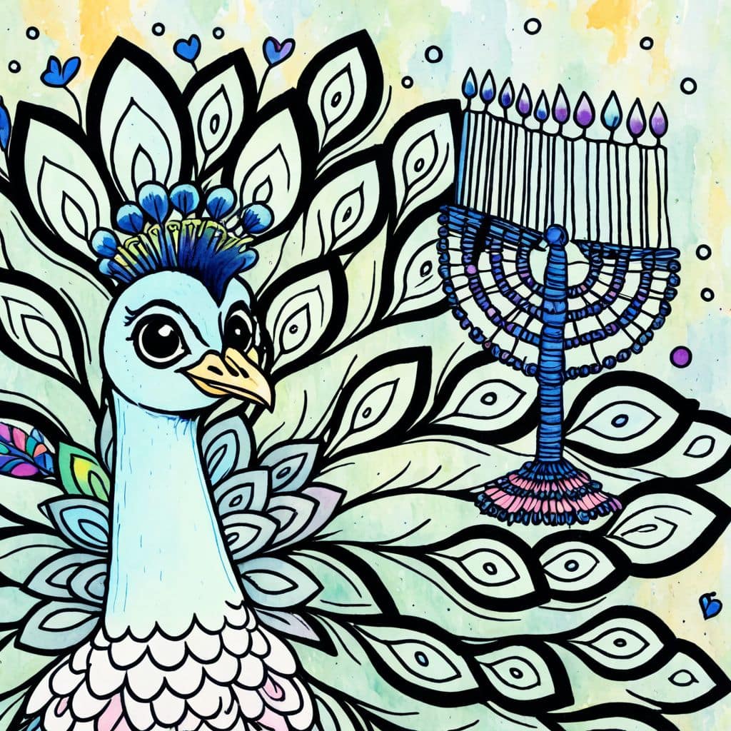 Colored Peacock Lighting Hanukkah Menorah