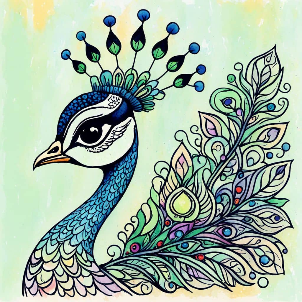 Colored Peacock flaunting gem-studded tiara