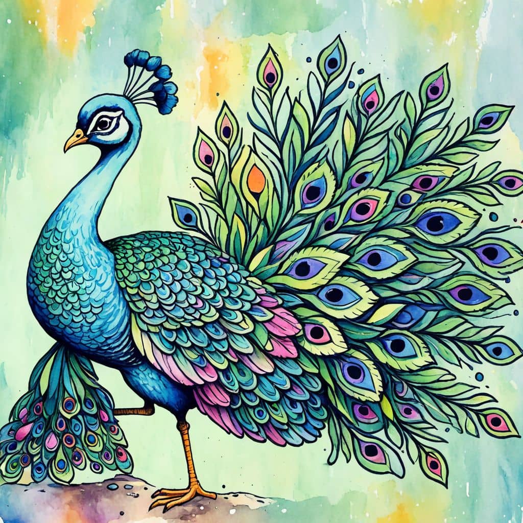 Colored Peacock with designer feathered handbag