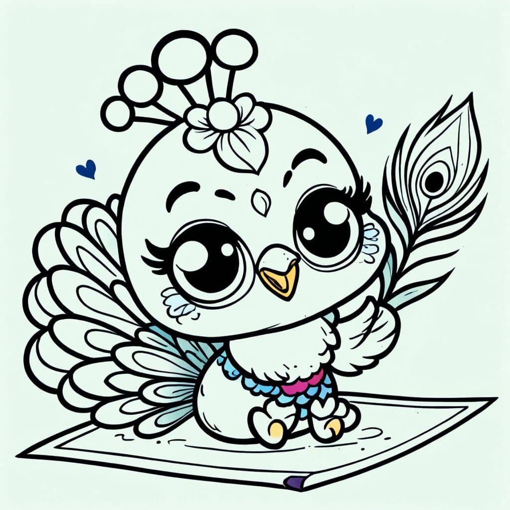 Colored 'Peacock Playing with Feather'