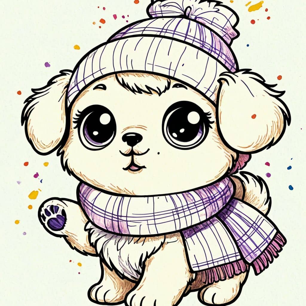Colored Puppy wearing a winter scarf
