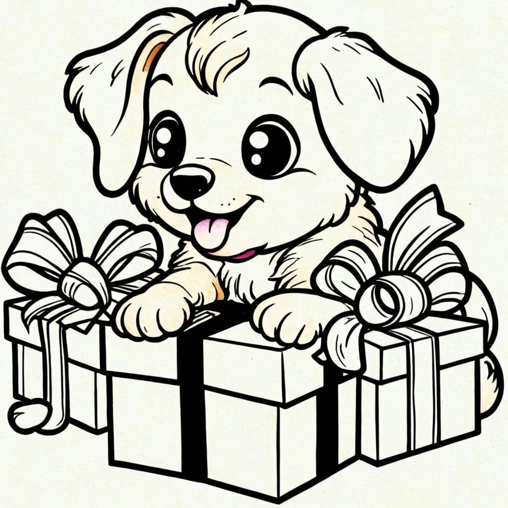 Colored Puppy opening presents