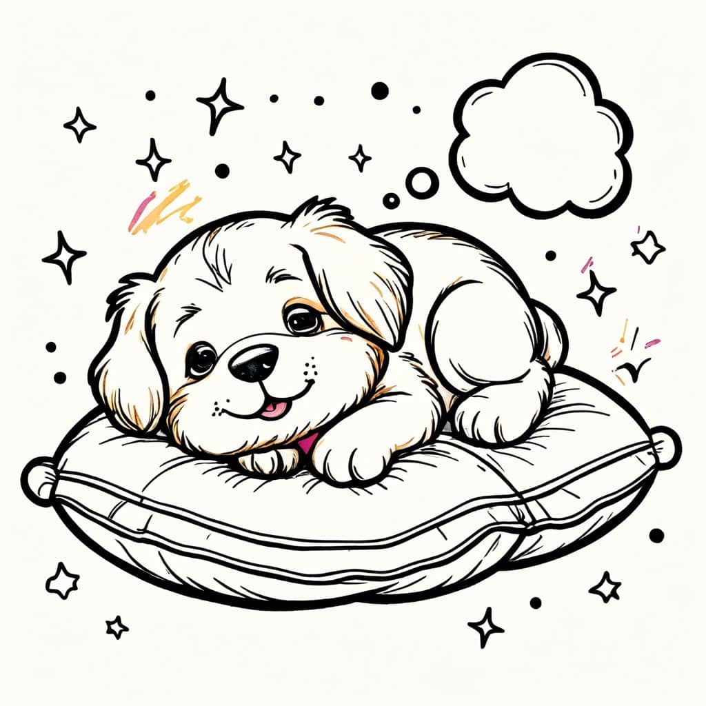 Colored Pup sleeping on pillow.