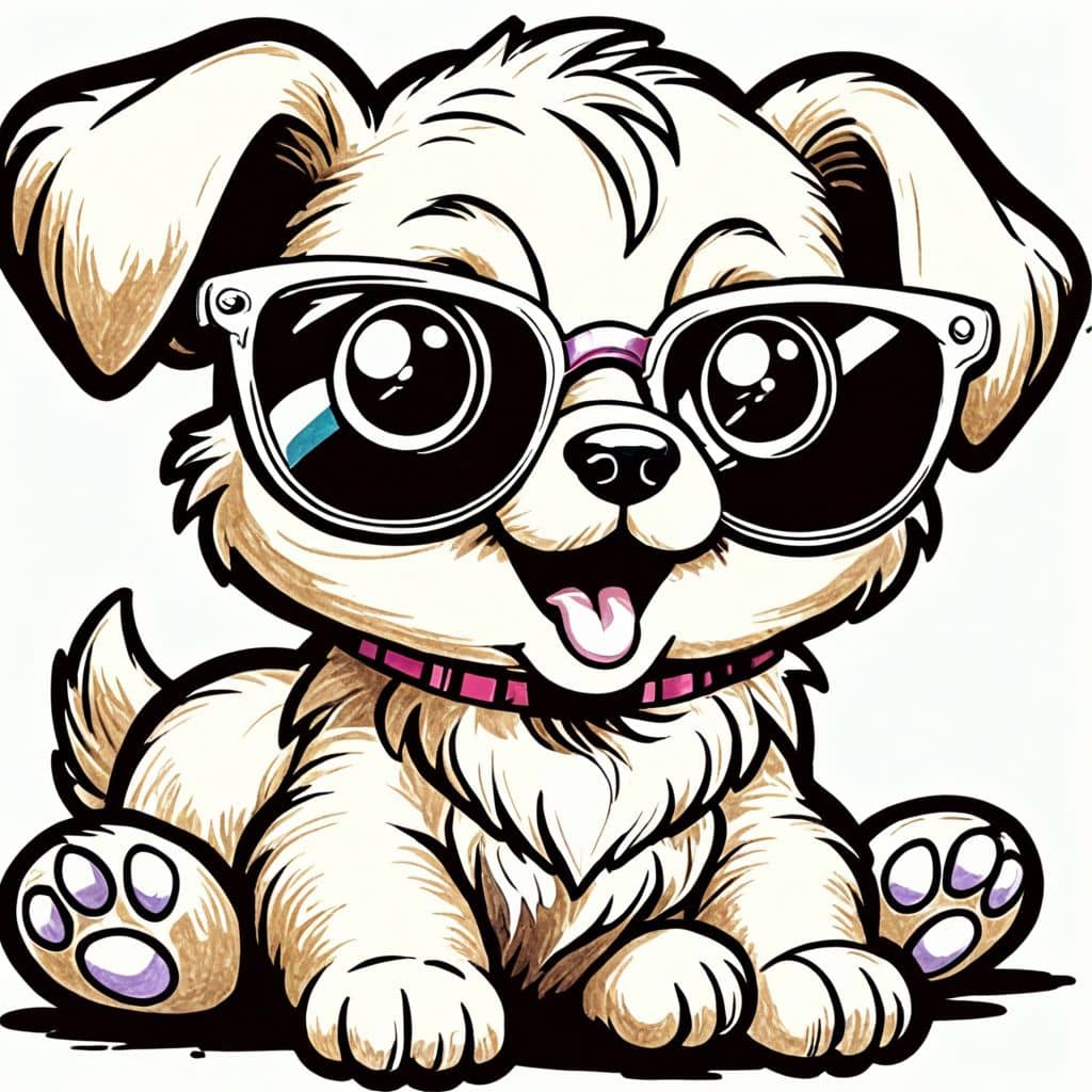 Colored Puppy Wearing Sunglasses