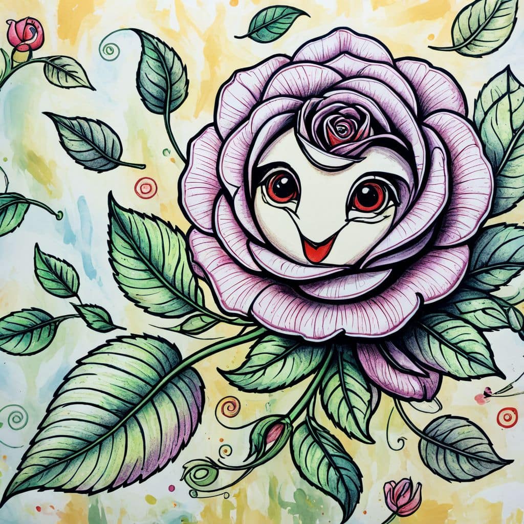 Colored Autumn Rose with Falling Leaves