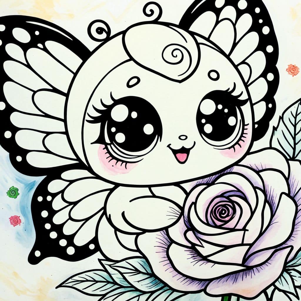 Colored Butterfly Landing on Rose