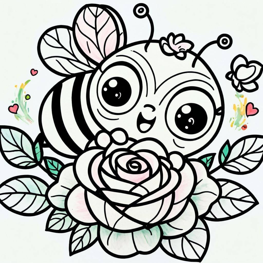Colored Bee Pollinating Rose