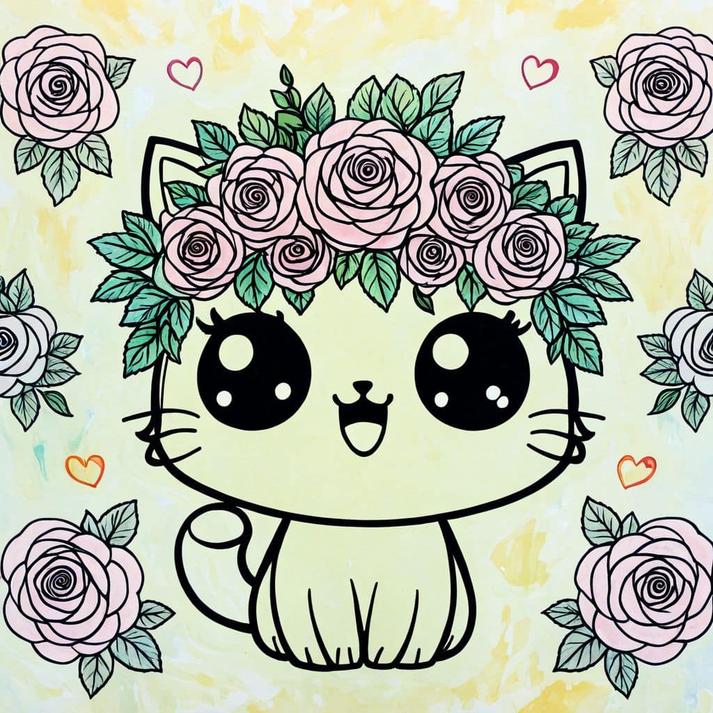 Colored Rose Wreath on Cat's Head