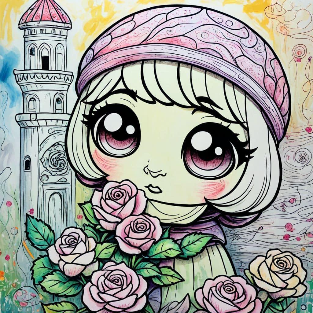 Colored Rose smelling roses in Moroccan garden
