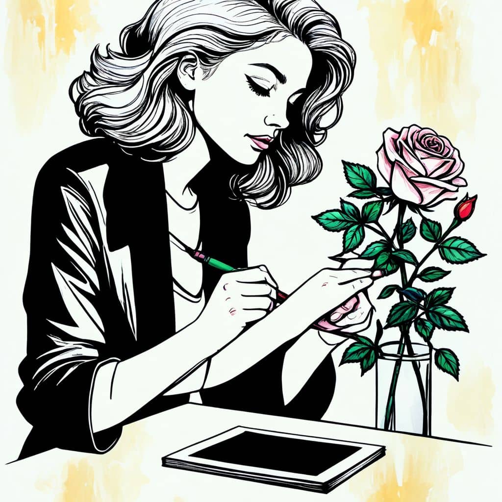Colored Rose sketching a flower