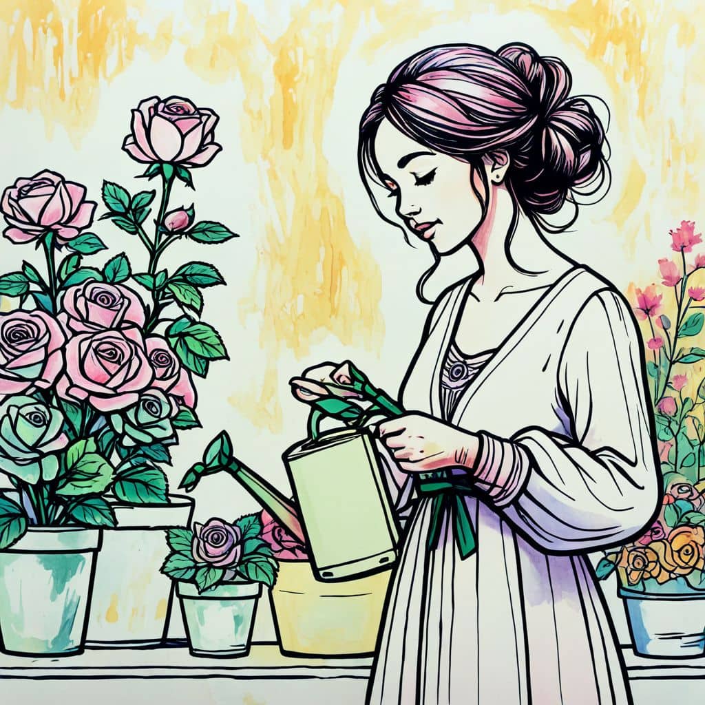 Colored Rose watering flowers
