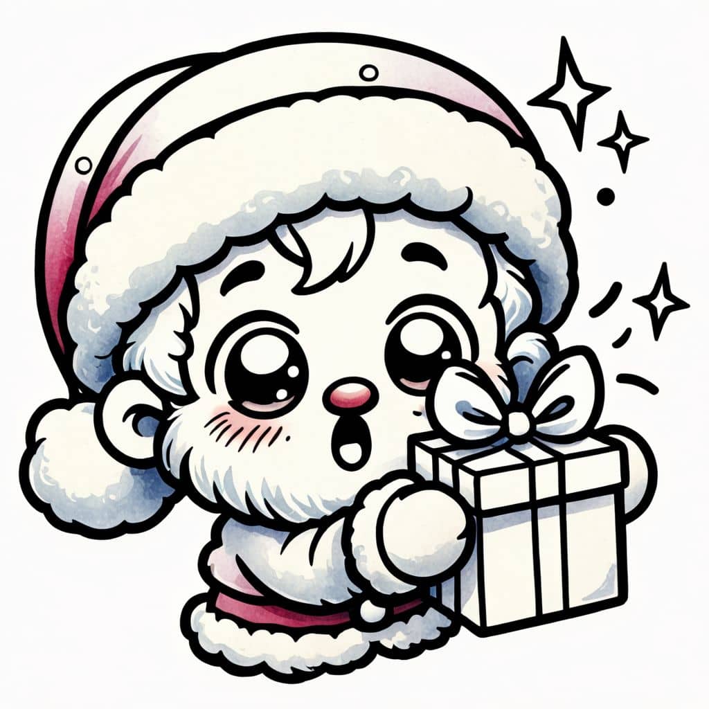 Colored Santa Surprised by Gift