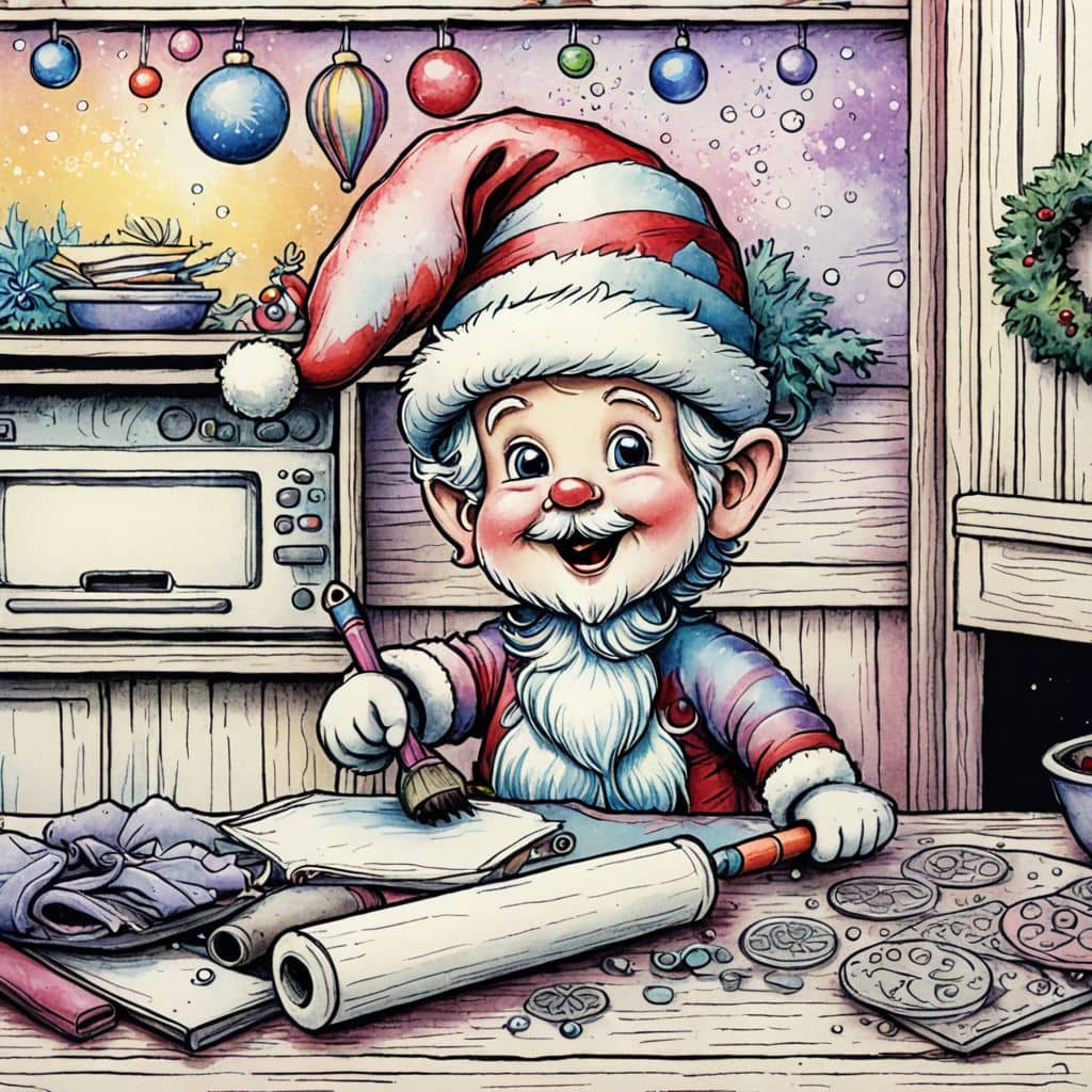 Colored Elf baking Christmas cookies