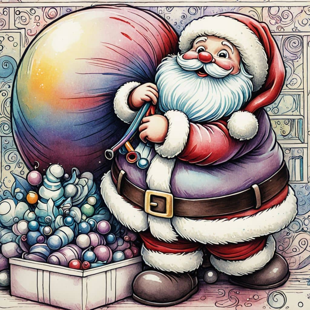 Colored Santa packing gifts