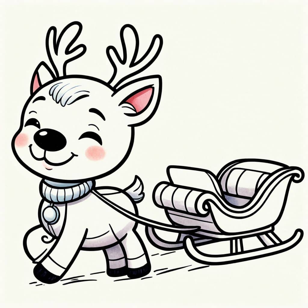 Colored Reindeer pulling empty sleigh