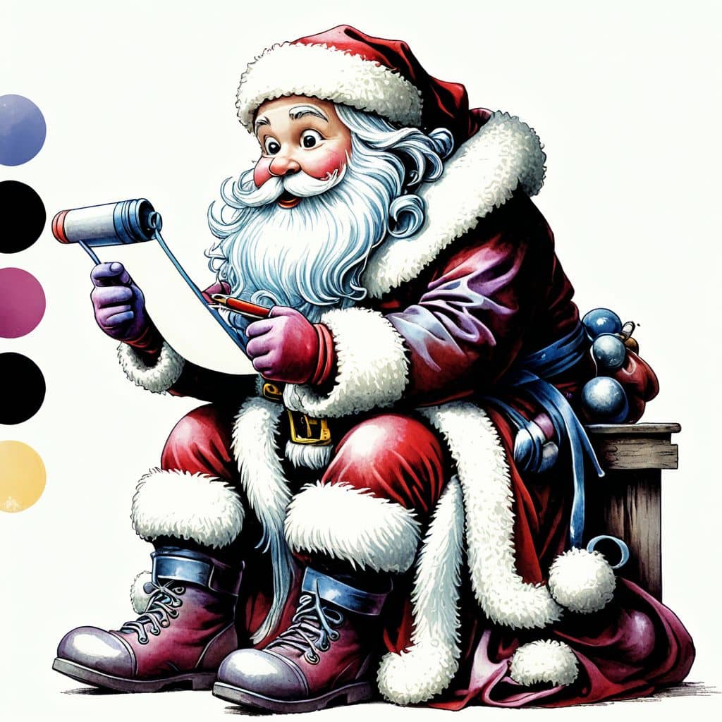 Colored Santa checking his list