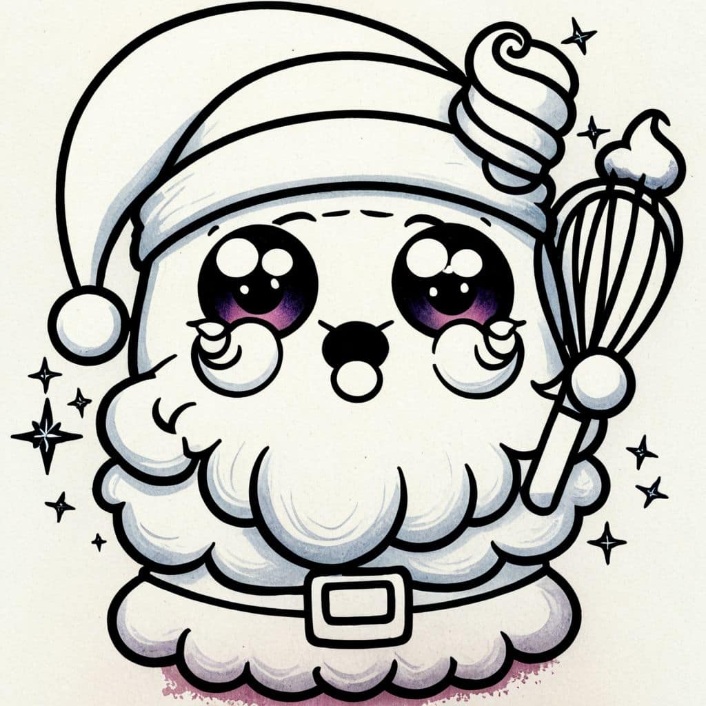 Colored Santa licking clean whisk